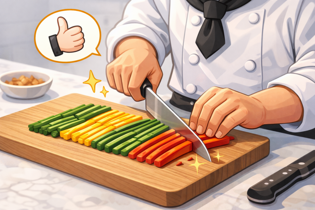 최강록 셰프의 기본기 있는 칼솜씨를 연상케 하는 귀여운 요리 일러스트 이미지