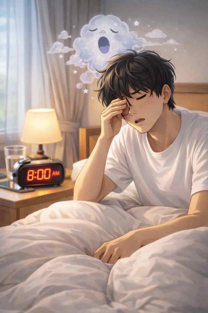 why am i still tired after 12 hours of sleep tired man waking up in bed